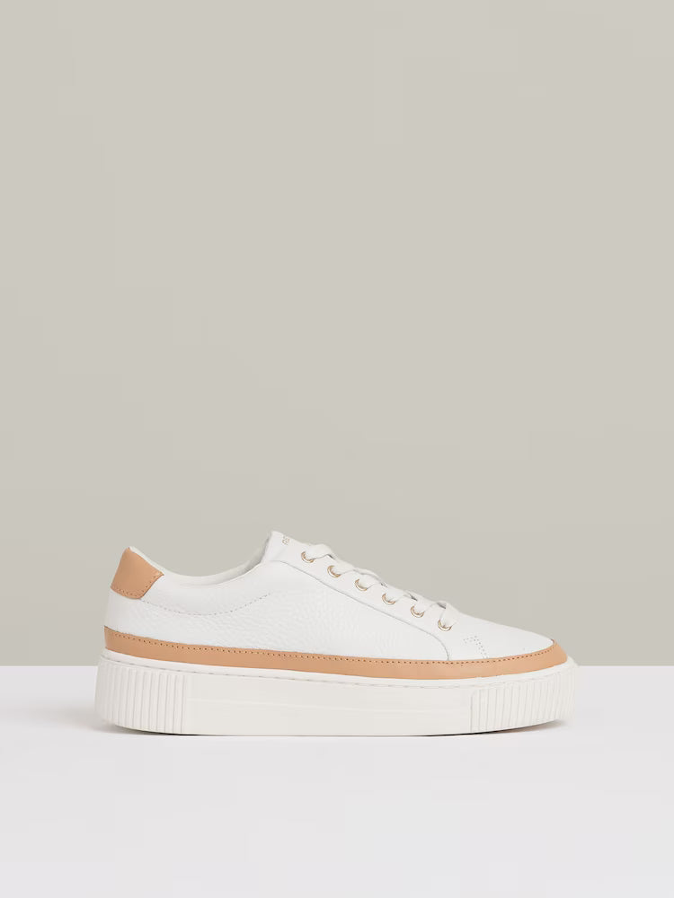 TAYLOR-Grained Leather Platform Trainers in Camel/White