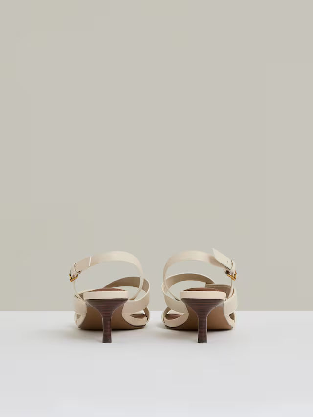 TAYLOR-Leather Link-Strap Low-Heel Sandals in Off White