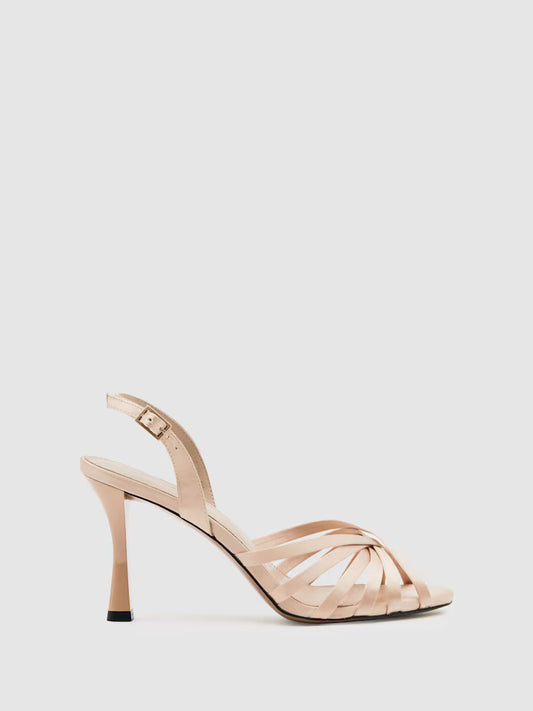 TAYLOR-Satin Cross-Strap Heeled Sandals in Neutral