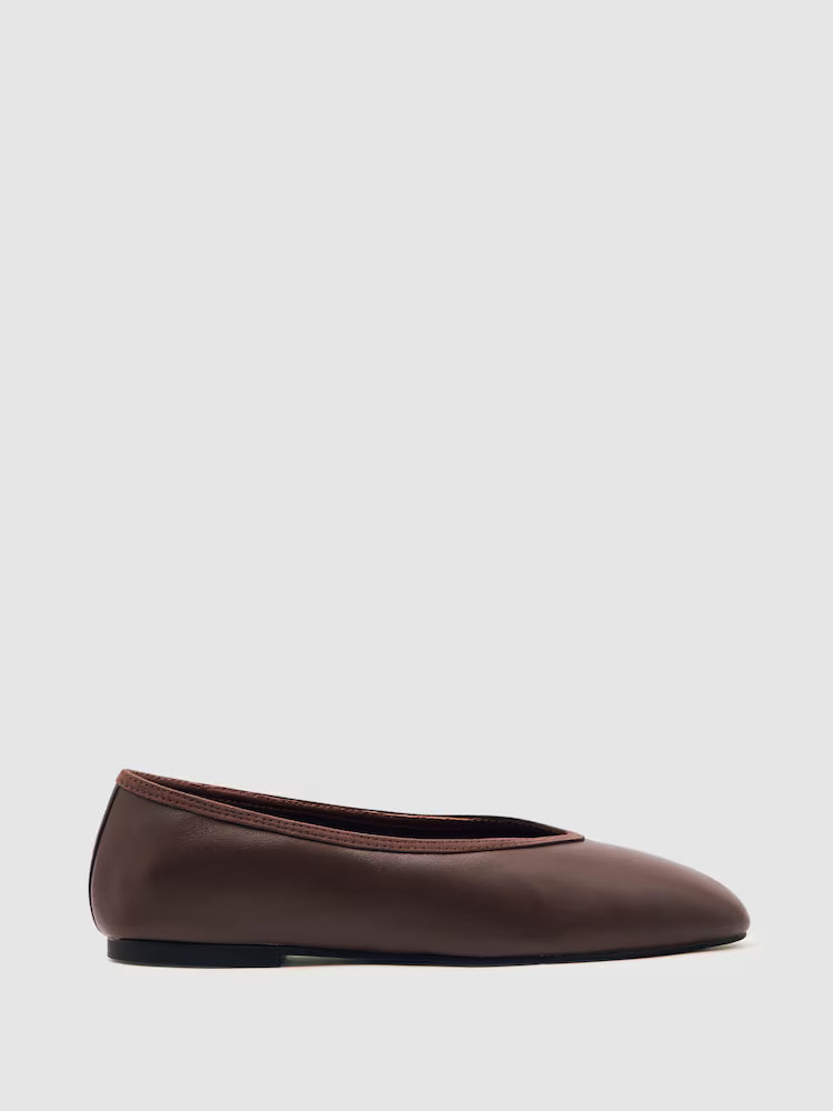 TAYLOR-Nappa Leather Ballet Flats in Brown