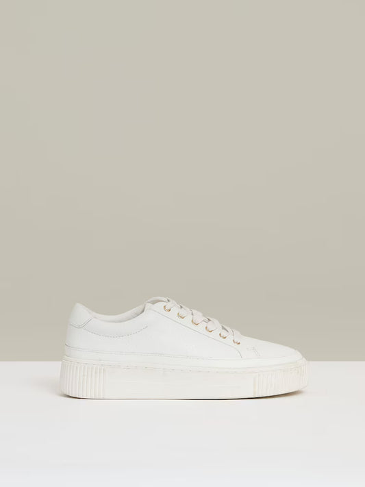 TAYLOR-Grained Leather Platform Trainers in White
